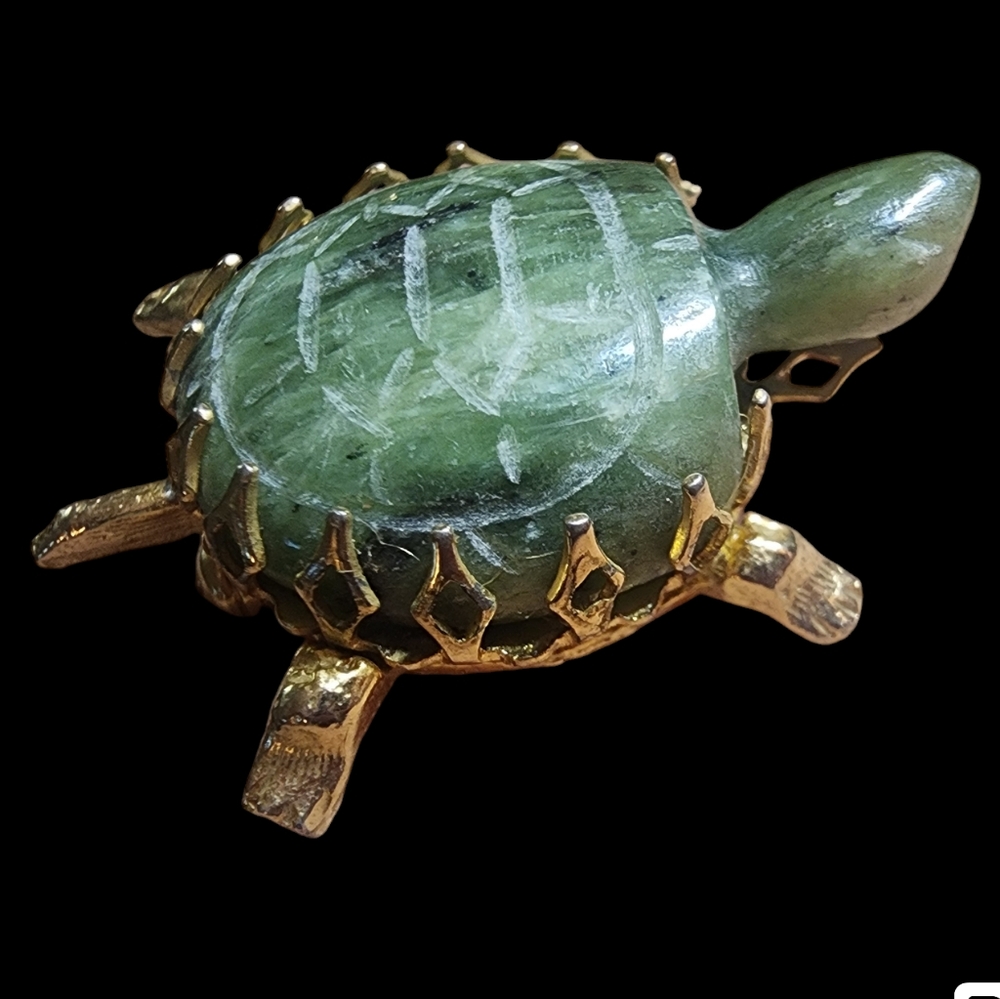Vintage Gold Turtle Brooch Pin Art Deco
